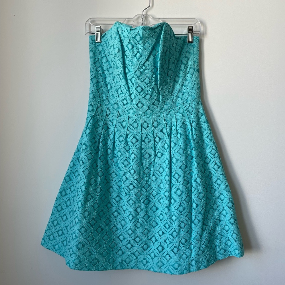 LILY PULITZER Strapless Blue Eyelet Dress